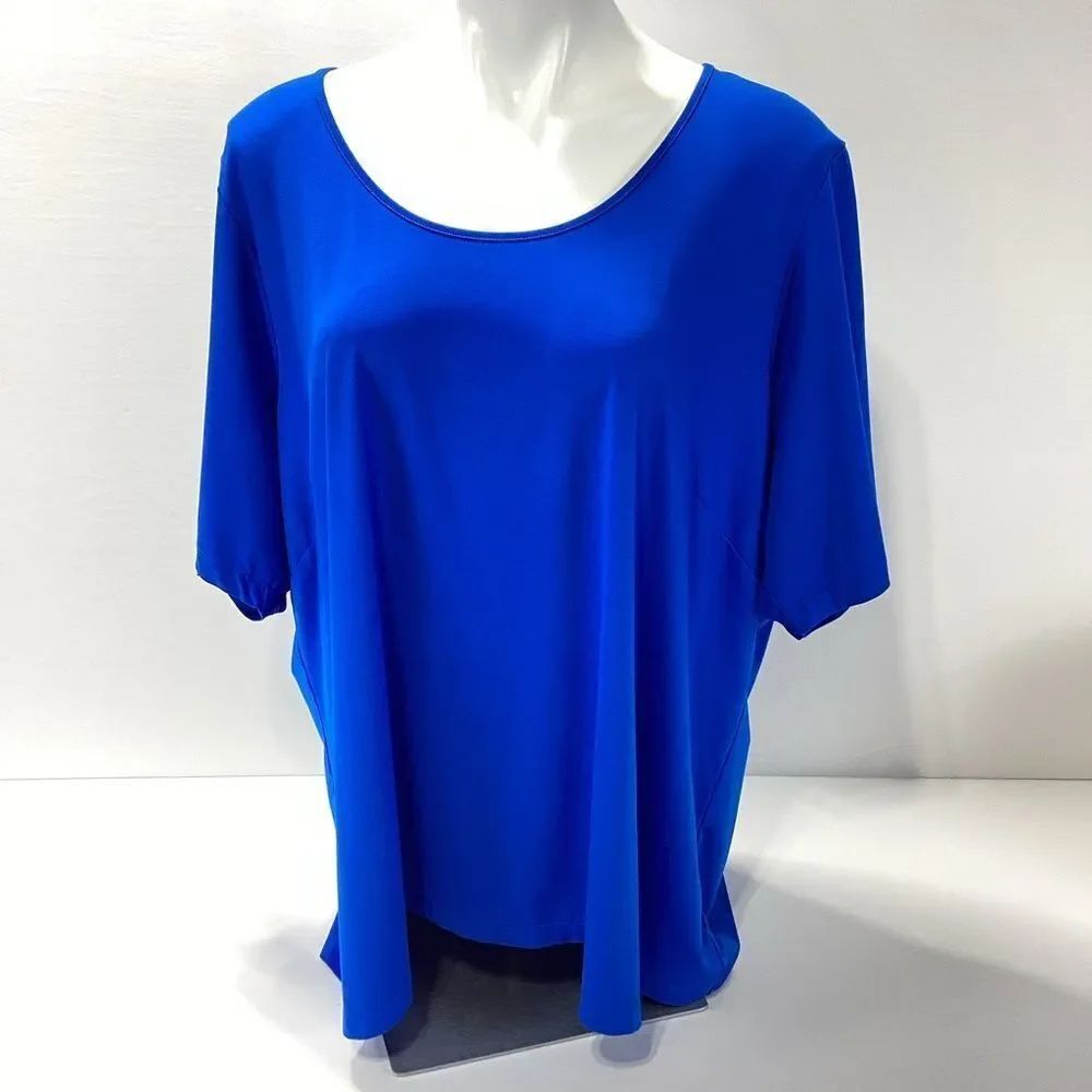 Bob Mackie Wearable Art Blouse Vibrant Blue Short Sleeve Top 3X